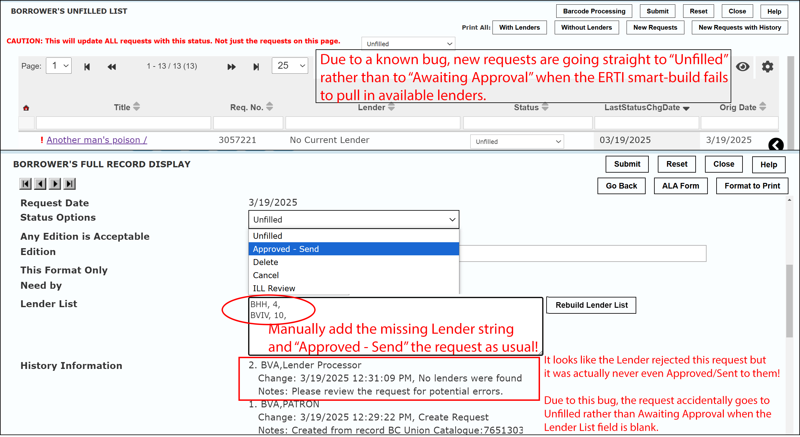Unfilled Empty Lender List Bug