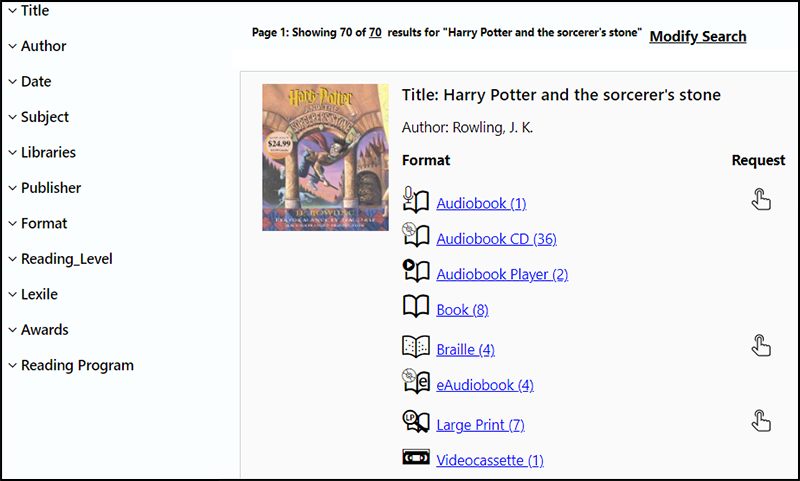 Format icons on List view, Brief Browse view and Full Record Display