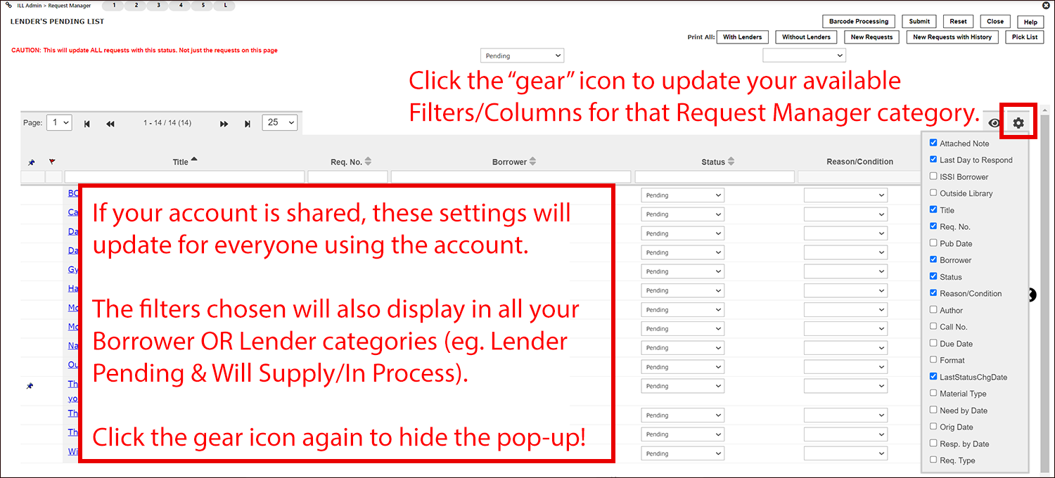 Request Manager Settings